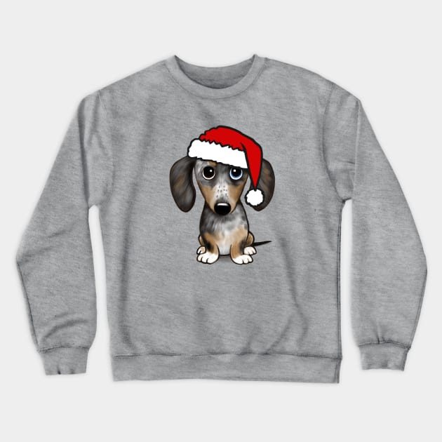 Dapple Dachshund with Santa Hat Merle Wiener Dog Christmas Crewneck Sweatshirt by Coffee Squirrel